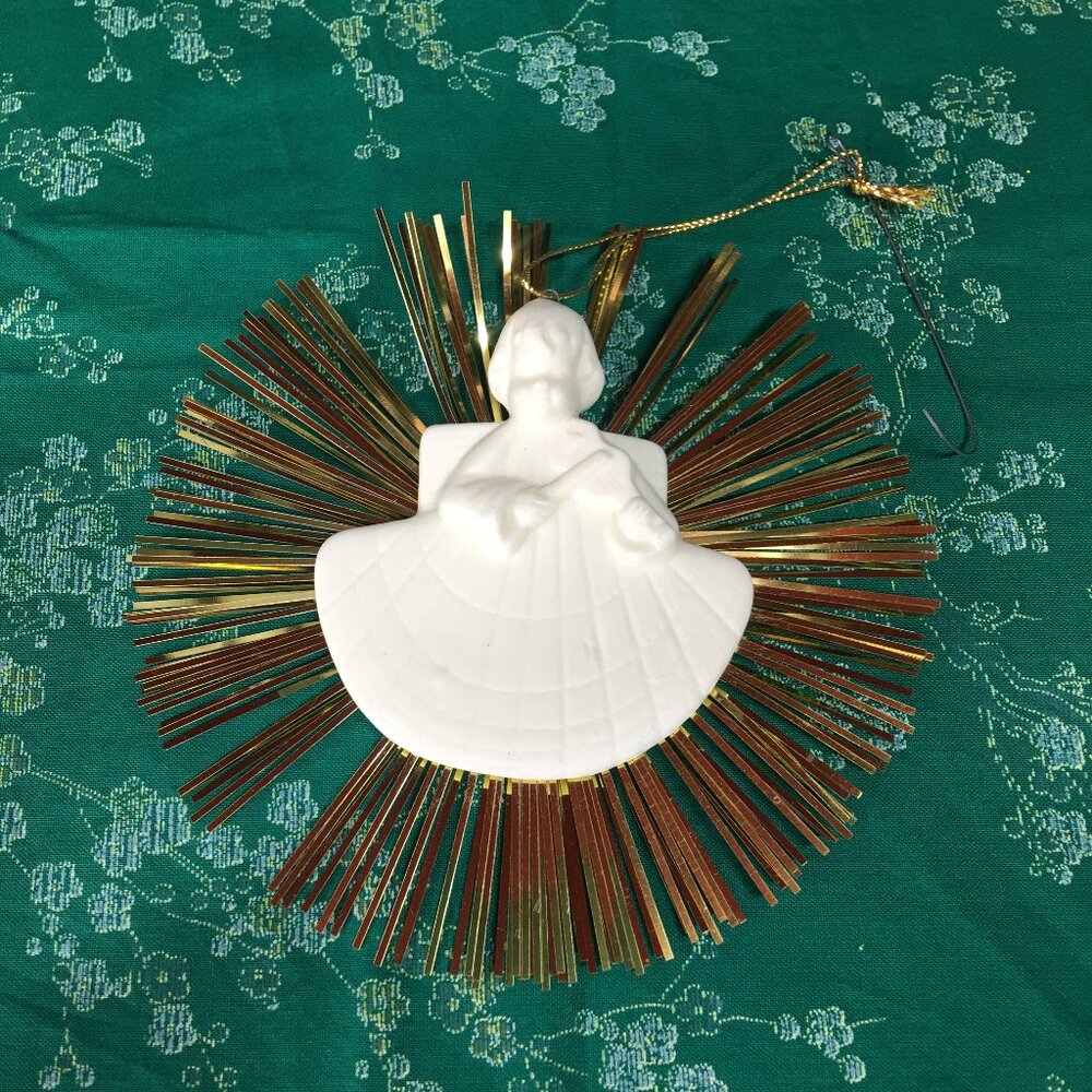 Porcelain Angel Tinsel Vintage Christmas Ornament
